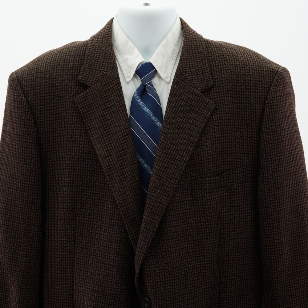 Joseph & Feiss International Lambswool Tweed Brown Tan Blue Check 48L Sport Coat